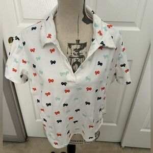 Anthropologie White Crop Top Shirt with Colorful Embroidered Bows